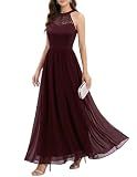 Wedtrend Burgundy Women's Floral Lace Wedding Guest Dress, Halter Chiffon Long Wedding Party Gown Sleeveless Long Swing Cocktail Dress Summer Formal Maxi Dresses for Special Occasion WT0201BurgundyXL