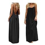 Backless Cami Dress Backless Dress House Dress for Women Sleeveless Long Cami Lounge Dress Backless for Indoor Summer Wear (US, Alpha, Large, Regular, Regular, Black)