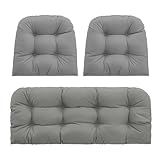 PNP HWJIAJU Outdoor Wicker Chair Cushions Set of 3, Waterproof Wicker Cushion for Patio Furniture, 1 Loveseat Cushion 44×22×4 inch and 2 U-Shaped Cushion 22×22×4 inch, Gray