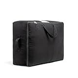 Soft Canvas Storage Bags with Zipper. Thick Breathable, 1pc King/Queen Comforter Organizer. Four Carrying Handles and Window. Large 25x19x9in Bag for Sheets Blankets Bedding Pillows, Clothes (Black)