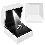 KEISIMI Luxury Ring Box with LED Light, Ring Box for Proposal,Engagement,Wedding,Square Shaped Luxury Jewelry Box with LED Light for Jewelry-White