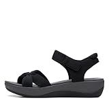 Clarks Women's Arla Shore Flat Sandal, Black Textile, 10 Medium US