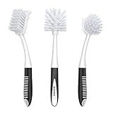 SetSail Dish Brush Set of 3 with Bottle Brush, Dish Scrub Brush with Long Handle Deep Cleaning Handle Brush with Scraper Tip for Kitchen Sink Dishes Bottle Cup Pot and Pans Tile Lines, Black