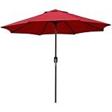 Blissun 9' Outdoor Patio Umbrella, Outdoor Table Umbrella, Yard Umbrella, Market Umbrella with 8 Sturdy Ribs, Push Button Tilt and Crank (Red)