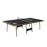 MD Sports Table Tennis Set, Regulation Ping Pong Table with Net, Paddles and Balls (8 Pieces) - Black & Yellow
