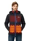 ORORO Men's 4 Heat-Zone Heated Jacket with USB-C Rechargeable Battery, Soft Shell Heated Jacket with Detachable Hood (Black/Blue, M)