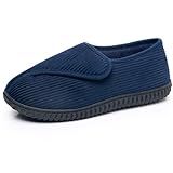 Git-up Men's Comfort Slippers with Memory Foam Hook and Loop Extra Wide Closed Toe Soft Indoor/Outdoor Shoes,Blue,13 D(M).