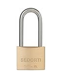 SEDORTI Outdoor Weatherproof Padlock with Stainless Steel Shackle and Solid Brass Body, Marine Grade Rustproof Long Lock for Sheds, Storage Unit School Gym Locker, Fence, Toolbox, Hasp Storage