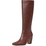 Tarkwa Women's Knee High Boots, Comfortable Square Toe Faux Leather Boot Fashion Long Tall Boots for Riding Chunky High Heeled Dress/Casual Boot, Brown Size 8