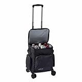 Wine Enthusiast 6 Bottle Insulated Wine Bag with Rolling Cart - Waterproof Oxford Cloth Wine Travel Tote with Shoulder Strap, USB Port, Pockets - Folding Trolley for Wine Transport - Fridge Bag