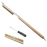ToppYuanZea 3 Pack 26 Inch Pizza Oven Brush with Scraper and Brass Bristles, Outdoor BBQ Grill Cleaning Brush Copper Wire Pizza Stone with 1 Brush Heads and 1 Screwdriver for Picnic Camping