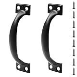 Jiozermi 2 Pcs 5" Rustic Gate Handle, Iron Hardware Handle Pull with Screw, Vintage Farmhouse Cabinet Handles, Retro Drawer Pulls for Outdoor, Garage & Drawer, Black