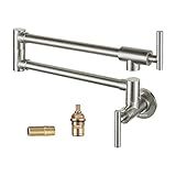 WOWOW Pot Filler Faucet Brushed Nickel, Brass Pot Filler Wall Mount Kitchen Stove Faucet with Double Joint Swing Arms