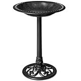 Best Choice Products 28in Pedestal Bird Bath, Vintage Outdoor Resin Accent Decoration w/Fleur-de-Lis Accents - Black