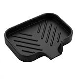 MicoYang Silicone Soap Dish with Drain Spout, Self-Draining Sink Organizer Tray for Bathroom and Kitchen, Sponges, Dispensers and Soap Holder, Non-Slip and Dishwasher Safe, Black (Compact, 4.9"×3.2")