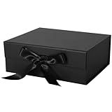 LFBOX Black Gift Box with Ribbon Magnetic Lids 10.2x9x3.74 in, Bridesmaid Groomsman Proposal Boxes, Wedding Graduation Storage Box 1 Pack