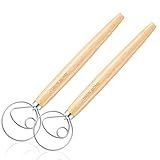 Pack of 2 Danish Dough Whisk, Kitchen Baking Flour Mixing Tool for Sourdough, Bread, Flour Paste, Butter, Pancake, Pizza, Cake, Pastry, Biscuits, Wooden Handle Stainless Steel Ring