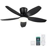 Surtime Ceiling Fans with Lights-36 Low Profile Ceiling Fan with Light and Remote/APP Control,Flush Mount,DC Reversible,LED Dimmable Blakc Ceiling Fans for Bedroom,Indoor/Outdoor Patio Use