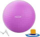 Fitvids Anti-Burst and Slip Resistant Exercise Ball - Yoga, Fitness, Birthing Ball With Quick Pump, 2,000-Pound Capacity, Purple, 26-inch, L