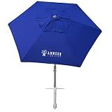 AMMSUN 8ft Large Beach Umbrellas for Sand Heavy Huty Wind Portable Commercial Grade Patio Beach Umbrella with Sand Anchor Adjustable Height Air Vent UPF 50+ Telescoping Pole without tilt Dark Blue