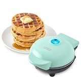 Dash Mini Waffle Maker with Ceramic Nonstick Cooking Surface, 4 Inch Small Waffle Iron, Single Serve, Easy to Clean, Compact Breakfast Maker for Kids & Families - Aqua