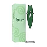Bloom Nutrition Milk Frother, Hand Mixer, Electric, Handheld Drink Stirrer, Frothing Wand, Foam Maker for Coffee, Matcha, Protein, Greens, Stainless Steel, Battery Operated, Includes Whisk Stand