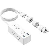 European Travel Plug Adapter, Olcorife Universal Travel Adapter for EU UK US AUS, 6 Outlets 3 USB Ports with 5ft Extension Cord, International Power Adapter for US to Europe UK AUS