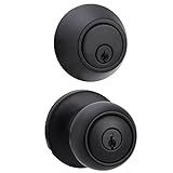 Amazon Basics Exterior Door Knob With Key Lock and Deadbolt, Coastal, Matte Black
