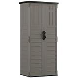 Suncast 22 Cubic Ft. Vertical Resin Outdoor Storage Shed with Lockable Double Doors, Weather-Resistant Multi-Wall Panels, Stoney