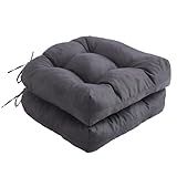 IPYNBAP Outdoor Chair Cushions Set of 2, Patio Chair Cushions with Ties,19x19+5” Tufted Outdoor Seat Cushions, Waterproof Patio Furniture Cushions, Outdoor Dining Chair Pads, Dark Grey