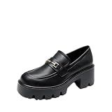 DREAM PAIRS Women Loafers Platform Chunky Heel Slip On Lug Sole Casual Dressy Office Business Shoes,Size 10,Black-Pu,DWUMLS2534