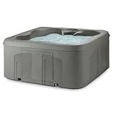 LifeSmart 4-Person Hot Tub with 13 High-Powered Jets & LED Lighting, Square, Taupe - Outdoor Spa w/ 4 Bucket Seats, Pump & Cover, 205-Gallon Water Capacity
