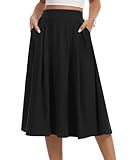 Kinnette Women's Midi Flowy Skirts Summer A-Line High Waisted Casual Below-The-Knee Skirt with Pockets (Black, M)