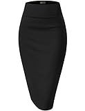 Hybrid & Company Women's Premium Nylon Ponte Stretch High Waist Pencil Suit Skirt Below Knee KSK45002 1073T Black S