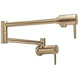 Delta Brushed Gold Modern Pot Filler Kitchen Faucet, Wall Mount Kitchen Faucet, Champagne Bronze 1165LF-CZ