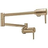 Delta Brushed Gold Modern Pot Filler Kitchen Faucet, Wall Mount Kitchen Faucet, Champagne Bronze 1165LF-CZ
