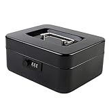 KYODOLED Cash Box with Combination Lock Safe Metal Money Box with Money Tray for Security Lock Box 7.87"x 6.30"x 3.35" Black