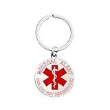 Stainless Steel Round Medical Alert Emergency First Aid Key Chain (DNR (DO NOT RESUSCITATE) -Red)