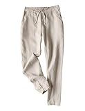 Tanming Linen Pants for Women Summer Casual Tapered Pant(Khaki, S)
