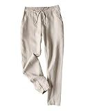 Tanming Linen Pants for Women Summer Casual Tapered Pant(Khaki, M)