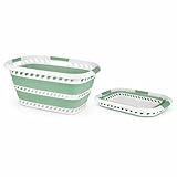 Laundry 360 Collapsible Laundry Basket | Portable | Space Saver Storage | Hold 2 Loads | Store Under the Bed or Closet | Good for Kids | Dorm | Bedroom | Large | White/Sage