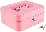 xydled Locking Steel Medium Cash Box with Removable Coin Tray and Key Lock,7.87"x 6.30"x 3.54",Pink