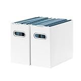 Oterri File Organizer, 2 Packs Small Storage Box, Cardboard File Folder Organizer, Collapsible File Box for Hanging File Folders Letter Size, Portable Filing Organizer with Handle（White）