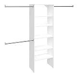 ClosetMaid SuiteSymphony Wood Closet Organizer System, 25-Inch Starter Kit with Tower and 3 Hang Rods and Shelving, Adjustable Shelves, Customizable Insert, Reach-in or Walk-in Closets, Pure White
