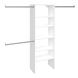 ClosetMaid SuiteSymphony Wood Closet Organizer Starter Kit Tower and 3 Hang Rods, Shelves, Adjustable, Fits Spaces 5 – 10 ft. Wide, Pure White, 25"