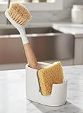 BekPooQ 2-in-1 Ceramic Sponge Holder,Dish Sponge and Brush Holder for Kitchen Sink,Bathroom, Keeps Sponges, Brush and Countertop Drying&Hygienic, Dishwasher Safe, Rust-Proof, White
