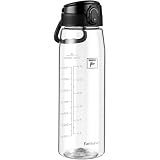 Fanhaw 32 oz Clear Plastic Water Bottle, BPA Free Leakproof Tritan Sports Water Bottle with Chug Lid, Wide Mouth Reusable Bottle for Gym, Travel, School & Office (Clear & Black)