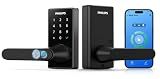 Philips Upgraded Wi-Fi Smart Lock with Handle, Keyless Entry Door Lock, Smart Door Knob, Fingerprint Unlock, App Remote Control, Auto-Lock, Keypad Deadbolt with Lever for Bedrooms, Office, Front Door