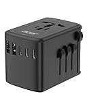 Acer Universal Travel Plug Adapter - International Power Adapter with 5 USB Ports (3 USB C) 5.8A, Worldwide Outlet Charger for USA to European UK France Germany Spain, Type C/E/F/G/I/L/A, Black