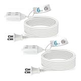 TiFFCOFiO Indoor Extension Cord, 2 Prong 6 Feet Extension Cord, 3 Polarized Outlets with Safety Slide Windows,13A/1625W, 16 AWG, 2 Packs